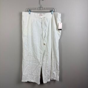 Per se white linen blend wide leg boho beach pants 1X plus size